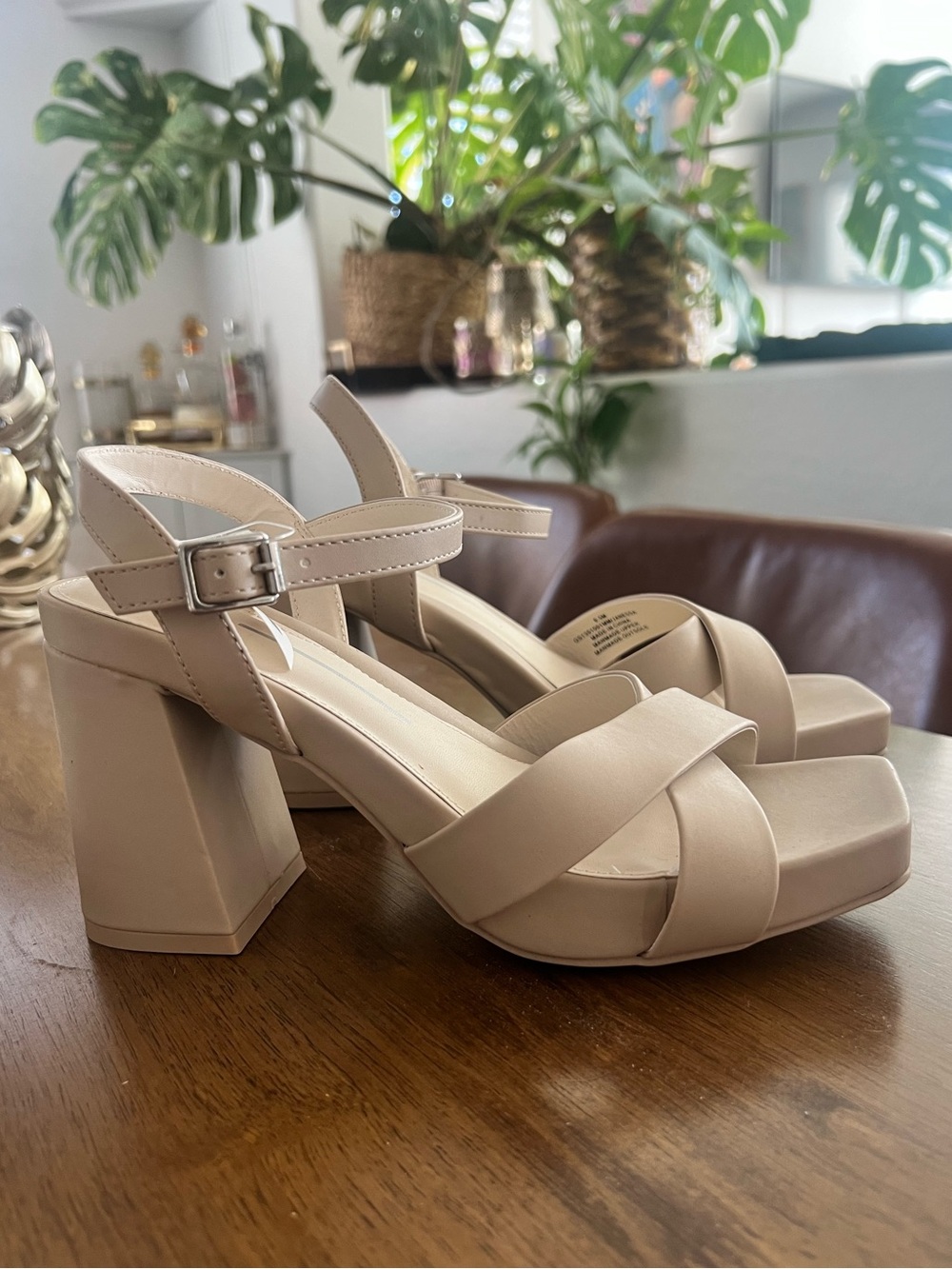 MIA - Platform Block Heel Sandals in Nude Beige